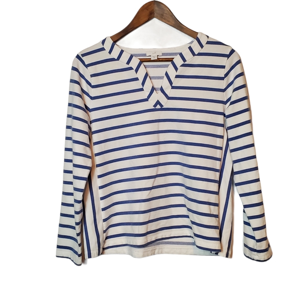 J. Jill Nautical Blue White Striped Top Blouse